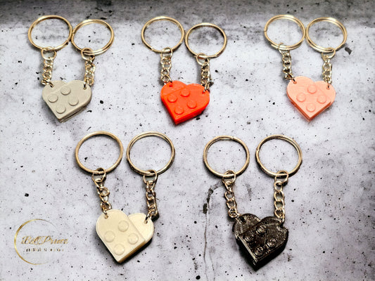 Heart Shaped Keychain Set | 3D Printed heart keychain | Valentines Day Gift | His and Hers Gifts | Custom Keychain | Lego Style Keychain set